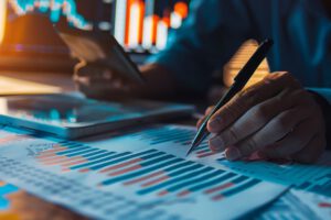 Profesional financiero analizando herramientas fintech para optimizar la gestión económica.